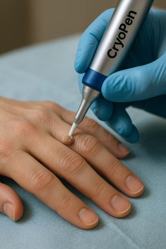 example of cryopen wart removal Camberley treatment on a persons finger
