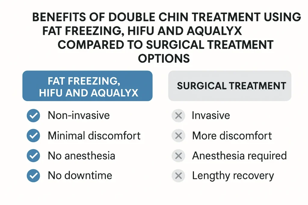 Graphic about the benefits of double chin treatment Camberley - from LA LIPO