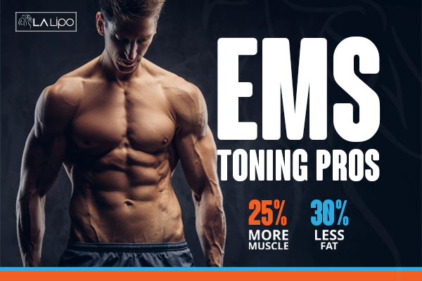 Graphic of man with toned body showing the benefits of LA-EMS Body Sculpting Camberley treatment