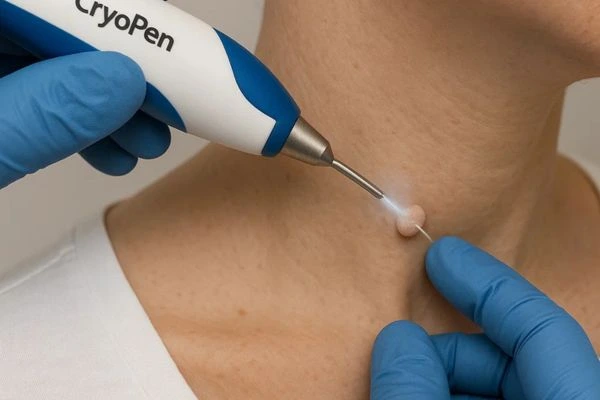 Person receiving Cryotherapy skin tag removal Camberley