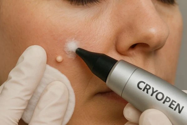 Woman receiving milia removal treatment Camberley