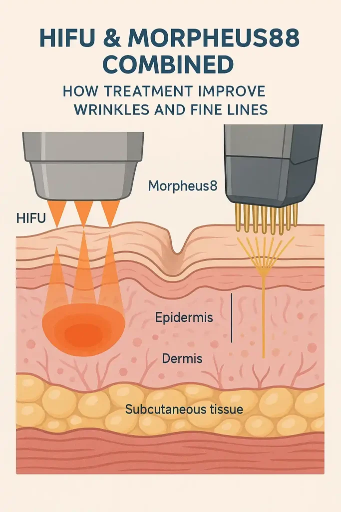 Diagram showing HIFU & Morpeus8 Camberley and the benefits for reduction in wrinkles and fine lines